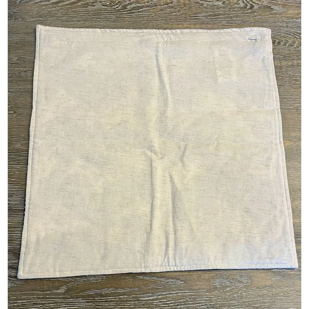 NWT‎ POTTERY BARN Embroidered Linen Cotton Pillow Cover Beige Blue 18x18